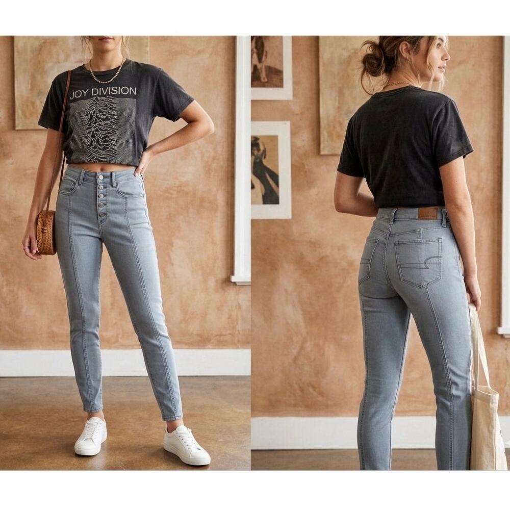 American Eagle Gray Hi Rise Jegging Button Fly Skinny Jeans Size 6 Short